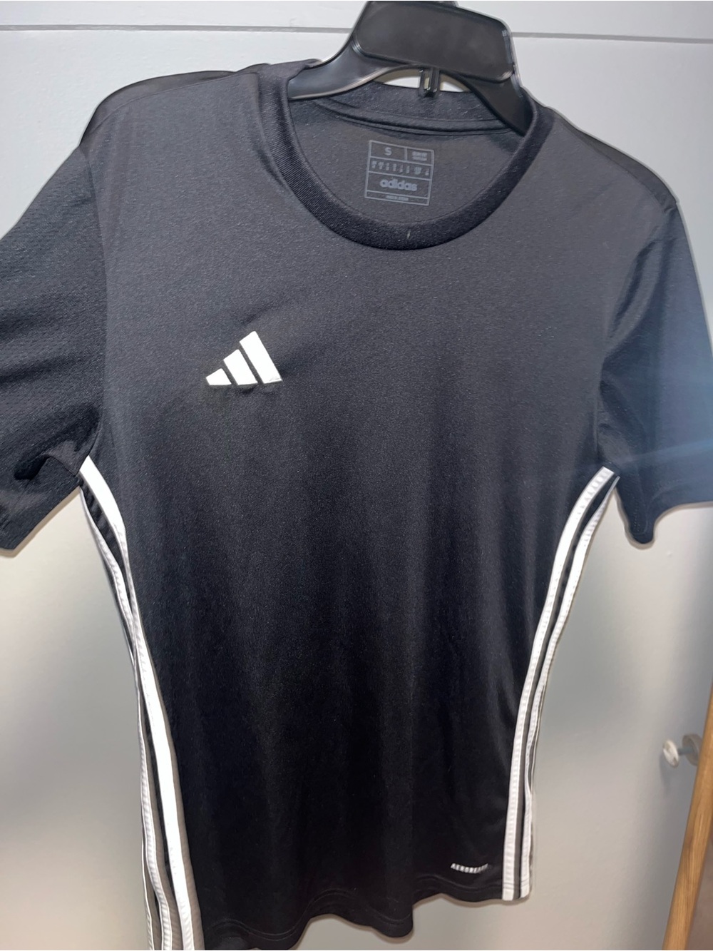 adidas Black Short-Sleeve Training Tee with White Stripes